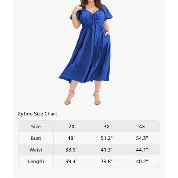 NEW Short Sleeve Sweetheart Neck Ruffle Tiered Midi Dress 3X - Picture 3 of 5